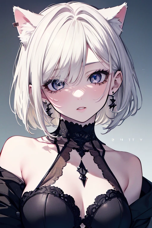 beautiful girl, up of face, (expressionless, emotionless eyes), long eyeslashes, red-lip, very short blonde hair, (gray eyes), (dark skin), bare shoulders, choker, The background is solid black, professional lighting, best quality, masterpiece, ultra detailed, captures a super cute moment, depth of field, ultra high resolution, fine details, 16k wallpaper,