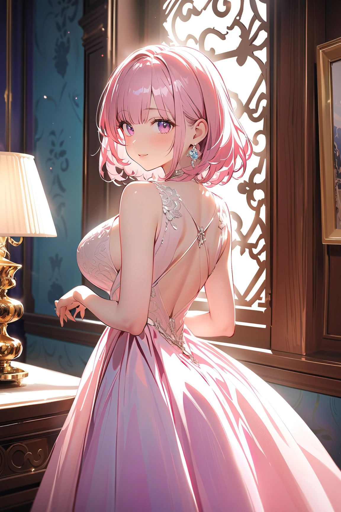 Alcanevi, A woman with medium-short pink hair wearing a white dress, Woman's face, Unreal Engine Character Art, Portraiture