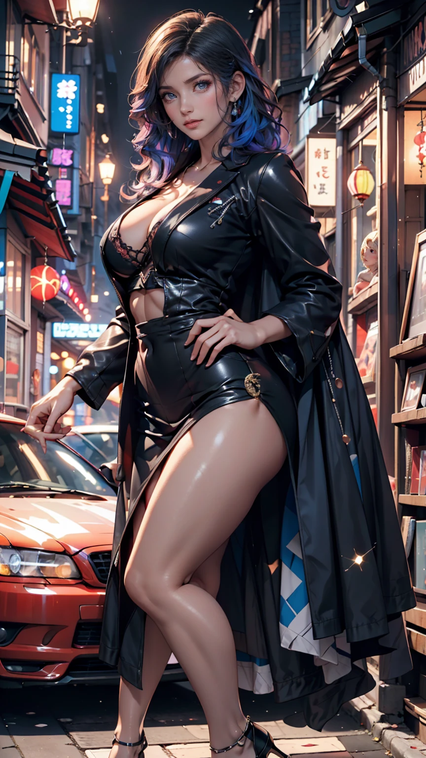 professional photograph shot on Canon EOS R6, moody lighting, 80mm,
1girl, black hair, [very short hair|very long braids], big blue eyes, edgy, [green bodysuit|blazer|asymmetric dress], underboob, scenery, standing in front of a glass wall with graffiti-covered, rebellious, street fashion, platform heels, very sexy pose, By art germ, onlyfans,