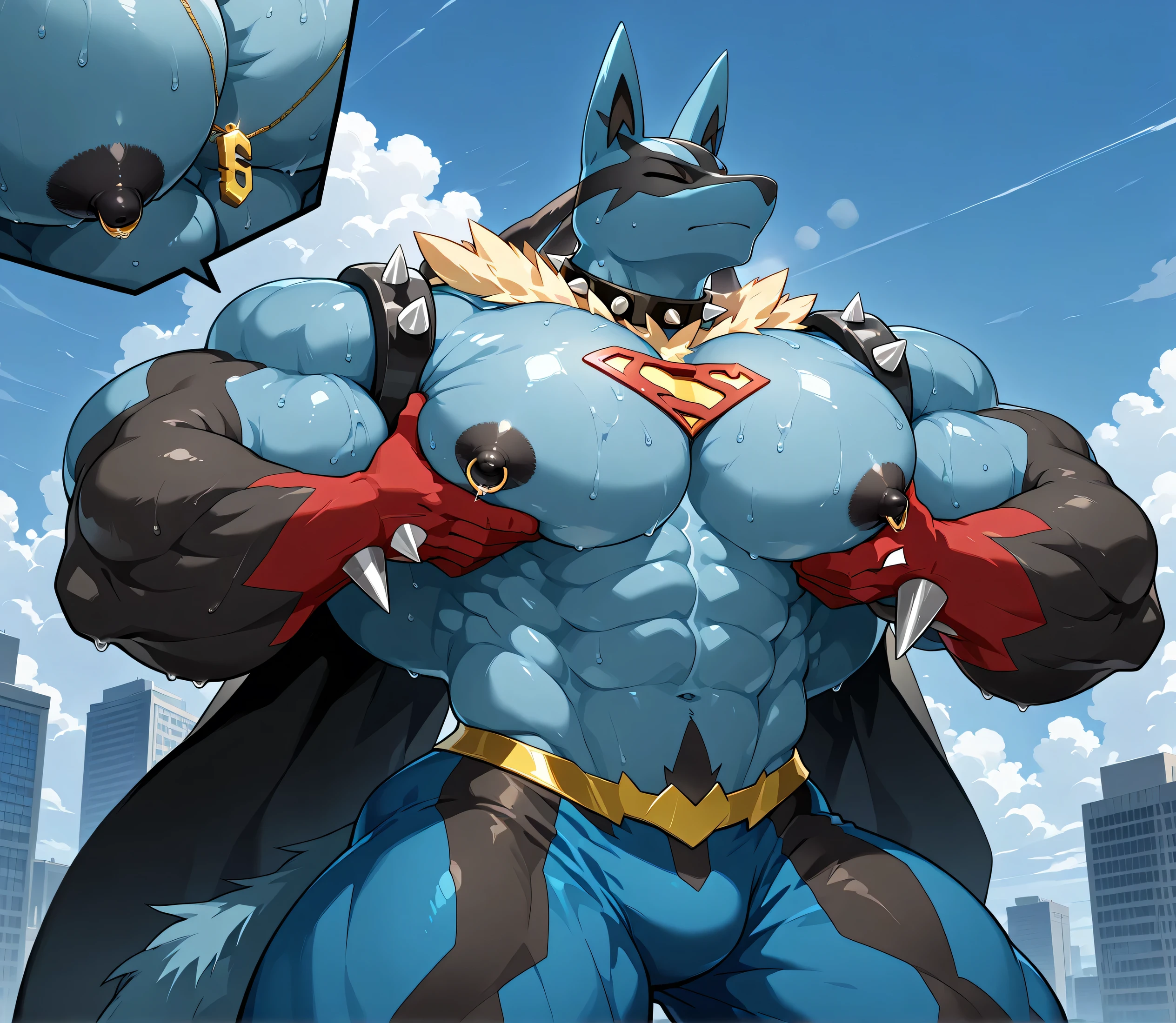 Giant Anthropomorphic Mightyena Pokemon Man, Yellow Eyes, Muscular, Looming over the viewer, Tired, Handsome, Charming, View from below, Daddy, Bara, Horny, Flirty, Older Brother, Four toed feet, cock and balls, teasy, teasing the viewer, Macro, Bully, Jock, flirting with tiny viewer, Superhero Costume, Black underwear
