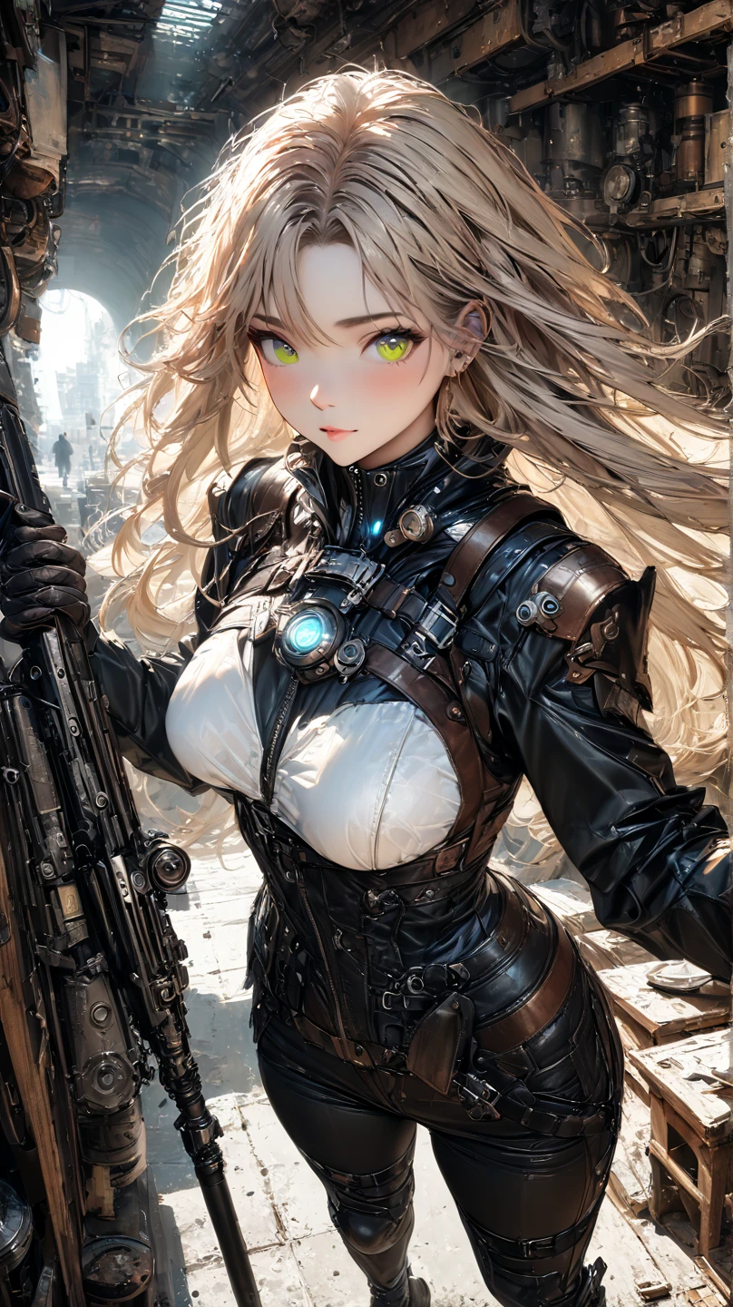 Beautiful hyperrealistic photograph of cute smiling white woman cyberpunk female, (((wearing full heavy mecha armor, combat harness))) shapeless cyberpunk hairstyle, (((dynamic pose))), cyberpunk street background, abstract beauty, near perfection, pure form, Golden Ratio, concept art, By Brian Froud and Carne Griffiths and Wadim Kashin, intricate detail, 8k post-production, High resolution, super Detail, trending on ArtStation, sharp focus, studio photos, intricate detail, Very detailed, By Greg Rutkowski