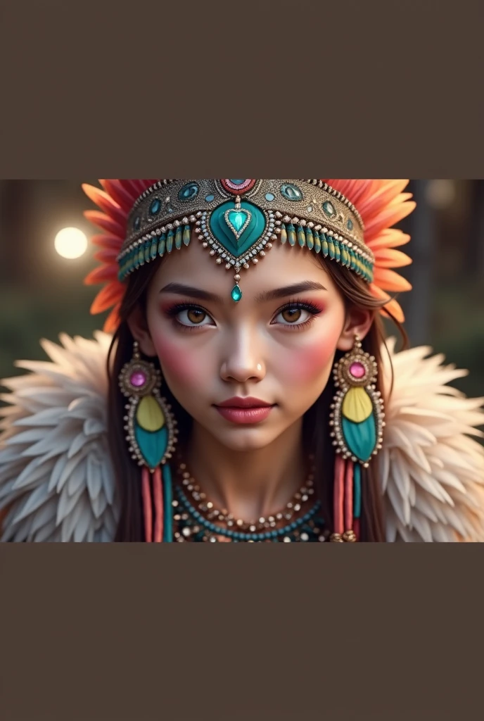 Beautiful woman in insanely intricate Mayan shaman Outfit
