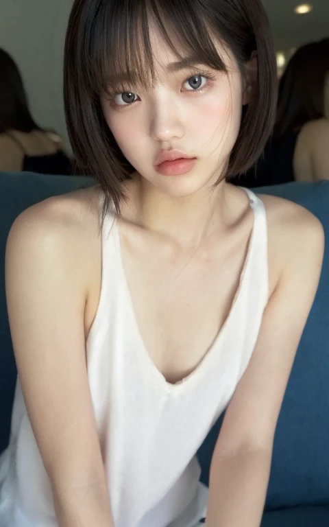 (((NAKED))), Spread, ((SLEEPING FEMBOY)), (((SAD FACE EXPRESSION:1.1)), ((NECK LACE)), ((GOTHIC EYELASHES & LIPS)), ((LIPS)), ((boy very shorthaircut)), adorable, 1 girl, (face to face), , baby face, happy, half body portrait, (face details: 1), (eye details: 1), ((tiny breasts)). ((Lace V-neck ice silk suspender nightdress)), ((net stockings)), lingerie ((red lips)), lie down (((PINK NAKED)))