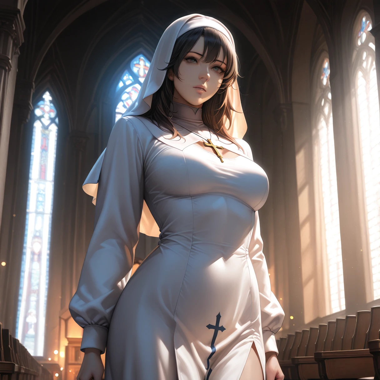 nun, naked, big tits, redhead