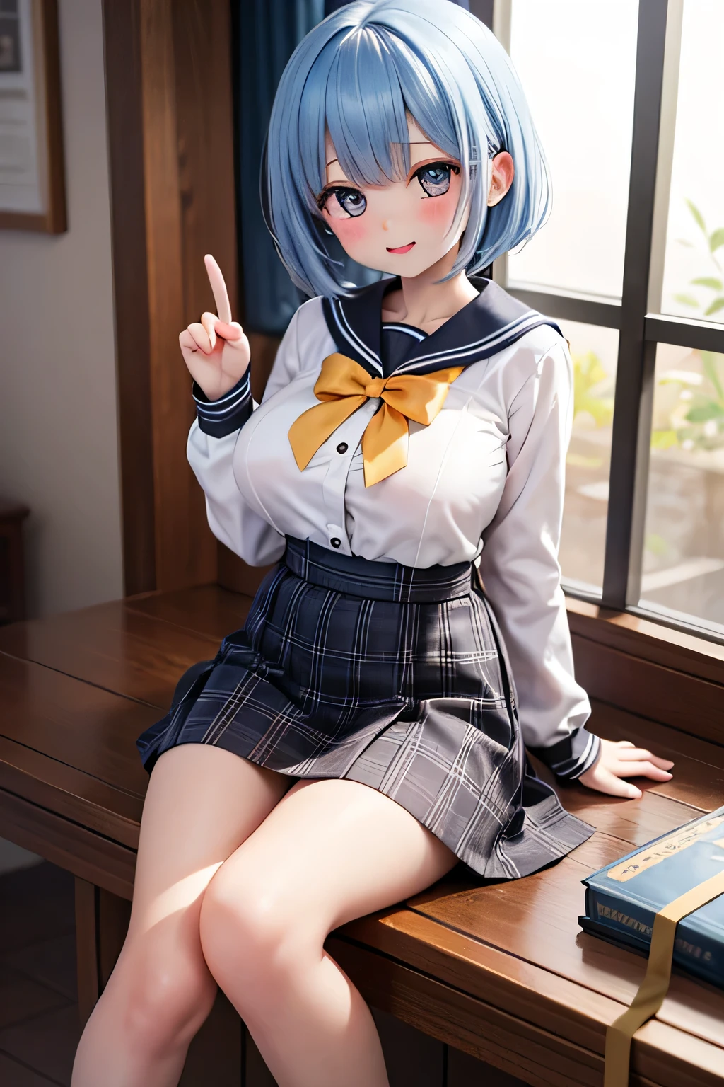 TOP QUALITY、high resolution、(HD:1.2)、masterpiece、詳細な背景、age beauty、( huge breasts:1.2)、(Highly Detailed Face:1.2)、 detailed expressions 、(detailed eyes:1.2)、anatomically correct、(Normal number of fingers:1.3)、Bright-colored hair、 braided bob cut 、Station Home Dyed by the Sunset、Long shadows stretch to your feet and you can hear the sound of the train running slowly from a distance、Girls in uniform line up and laugh happily while waiting for the train、when looking into the smartphone screen, shake your shoulders and keep chatting with a small, bouncy gesture、The hem of the skirt swings softly every time it blows, and the small mascot on the bag swings、Distribute candy taken out of your pocket and softly drift with a sweet scent、when an announcement of the approach of a train is played, the girls look all at once and the sunset reflected on the window glass gently illuminates their smiles、After School Moments: Calm, warm air that spreads in casual time、
sailor suit、sailor color、 wear a plaid skirt to make it look mature and stylish 、Wear a cute flared skirt with pearl buttons、 you are wrapped in joy when you fly 、小さめのジャケット風トップスに wear a plaid skirt to make it look mature and stylish 、 and hold each other while crying when victory is decided 、 half-up with a ribbon and 、cute