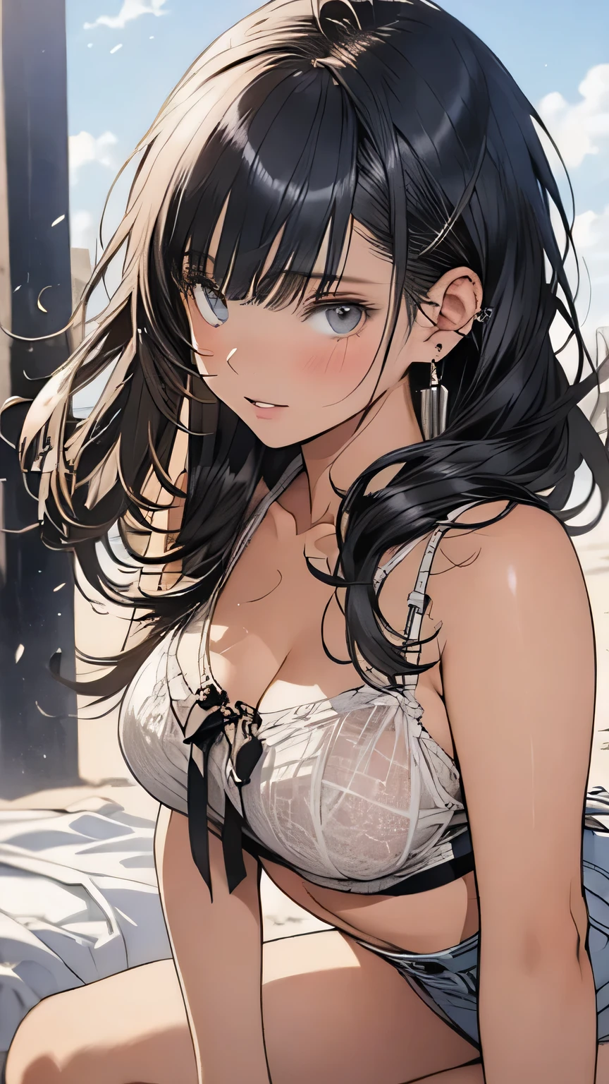 ((((top quality)))), (((Ultra Precision CG 16K ))), ((( masterpiece))), (((very well details))), ((( extremely details))), (((Black outline:1.3, border depth :1.3 , , sharpness))), sailor warrior uniform , Multilayer Texture, surface shading , cinematic lighting, beautiful shimmering details , Perfect Ratio , Limited to One Woman , break accurate, anatomically accurate, very detailed face and skin texture, details , very detailed facial skin texture, beautiful eyes , beautiful hair, Beautiful Japanese Idol Faces , Beautiful beautiful eyes, beautiful body, beautiful breasts, beautiful thighs , beautiful legs, Beautiful Fingers for Cows , ( STUNNING BEAUTIFUL VIEWS ) , slender body, (( beautiful skin)), ((skin texture)) break breast enlarged, medium boobs, Rocket Breasts , ((( perky breasts ))), ( Covering Genital Nipples), slim waist , ( Narrow eyes, , determined expression , hot, I Sweated , heavy breathing ,) , ( striped hair, hair intake , colored inner hair ), ((( the girl in the illusion box , Woman Wearing White Lingerie ;1.5))) , With earrings , (( woman standing on all fours with her hands in front of her on the bed;1.5)), ((( tanned skin , tanning))) , break ( Showing Her Breasts , Bend, street fight, spotlight), (((video viewer, super detailed background))), break (((portrait , face up, bust-up shot, video viewer, )), (nature), random angle, Random Situation , Pinup magazine poses