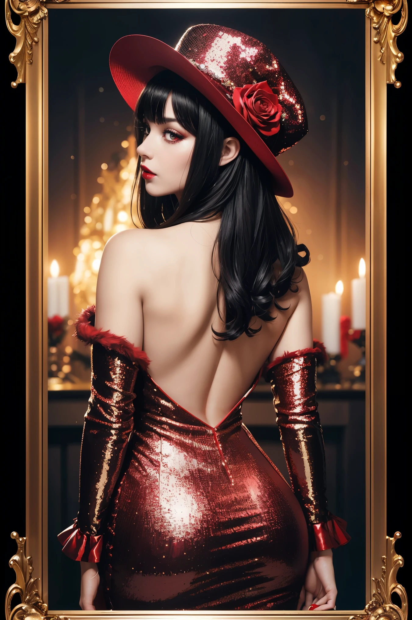 a close up of a woman in a red dress and a hat, red dress and magic witch hat, crimson themed, red dress and hat, in a red dream world, crimson attire, imvu, red clothes, dressed in red velvet, sensual gloomy style, crimson clothes, she is the queen of black roses, 🌺 cgsociety, red adornments