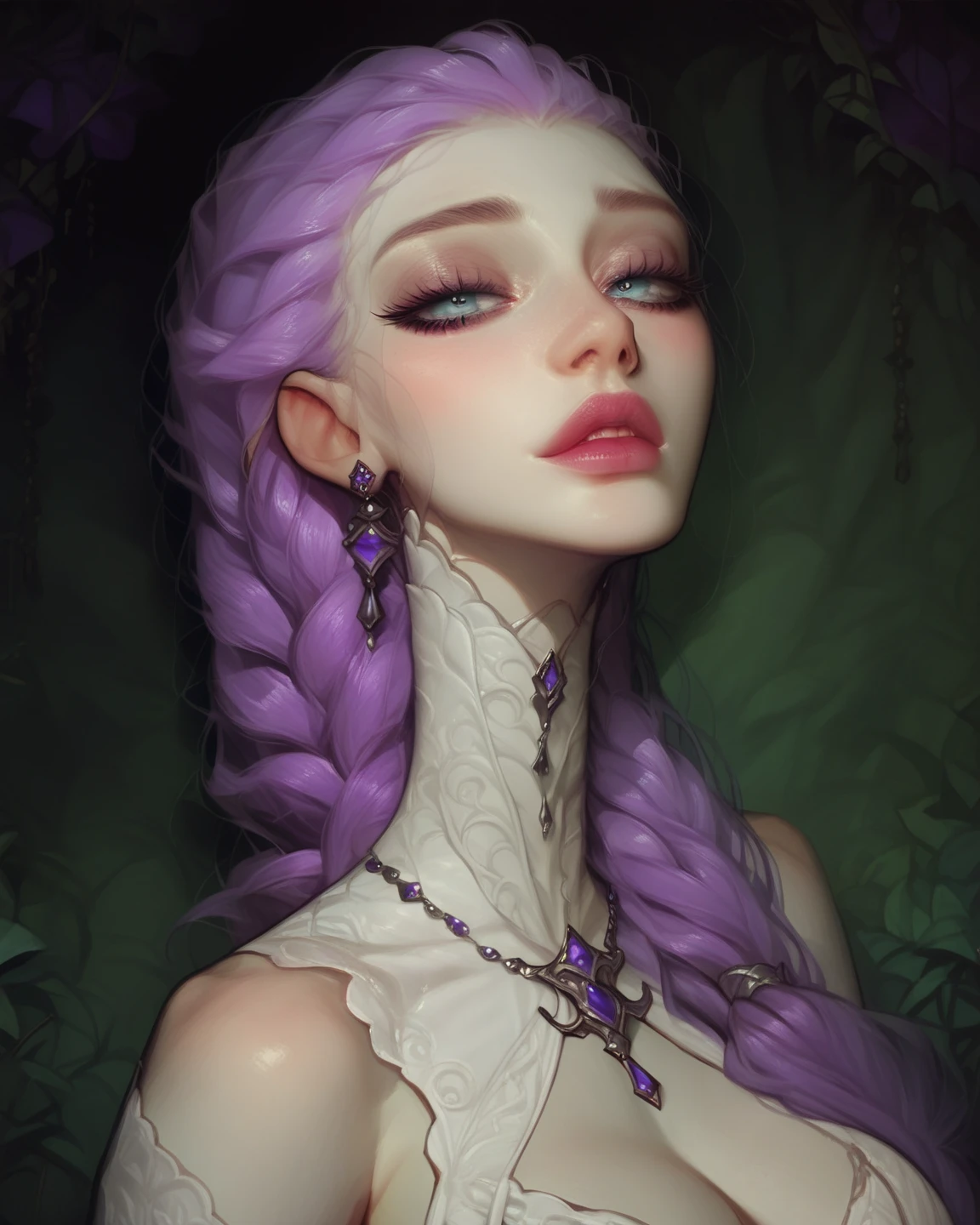 <lora:MaeveAI:1> MaeveAI, portrait, ultra realistic, octane render, 8k   BREAK 
wearing an intricate fine detailed shirt dress ,  ultra realistic, octane render, 8k BREAK
fine detailed silver crescent glasses, pointy ears, (blackish scaly skin:1.1),black lips, black eye shadow,
(beautiful purple eyes), perfect anatomy,dragon horns
wearing an intricate fine detailed shirt dress ,  ultra realistic, octane render, 8k BREAK
fine detailed silver crescent glasses, pointy ears, (blackish scaly skin:1.1),black lips, black eye shadow,
(beautiful purple eyes), perfect anatomy,dragon horns