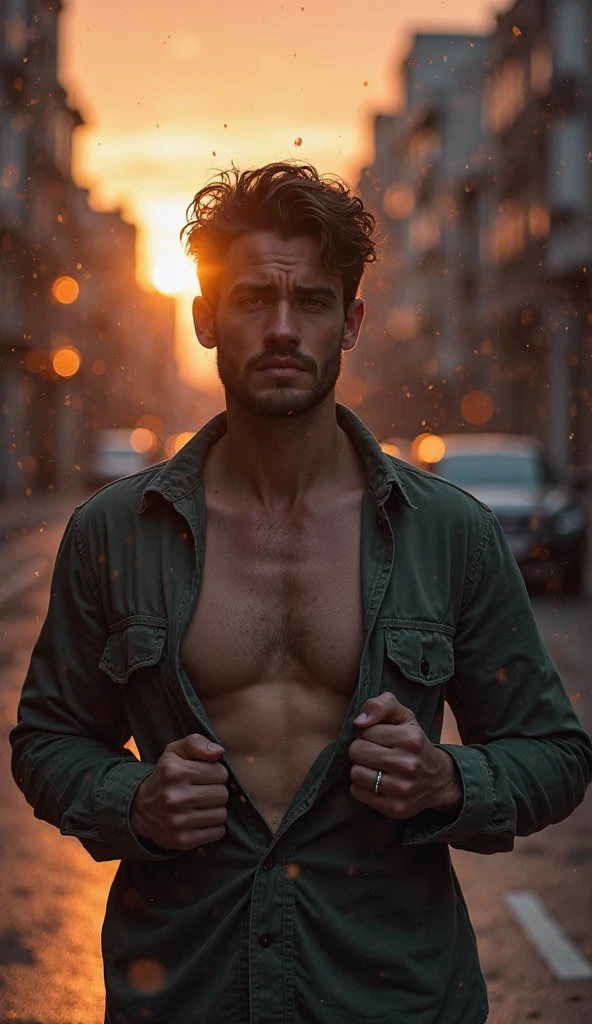 A sexy man wearing flannel shirt, festival, beautiful background , nsfw, homoerotic , penis , handsome face, composed expression , detailed face
