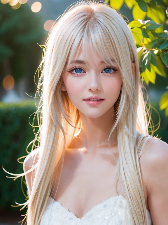 (masterpiece, best quality:1.4), Young blonde beauty, (((18 years old, neat girl))), detailed blue eyes, long eyelashes, blush, kind smile, horny, upper body, topless, small ass, shaved pussy, (looking at viewer), (close up), beautiful blonde hair, white-skinned, (bangs:1.3), ponytail, (medium size breasts), (mushroom forest, celestial forest, beautiful and magnificent pink sunshine, majestic sky), natural light, pastel colors