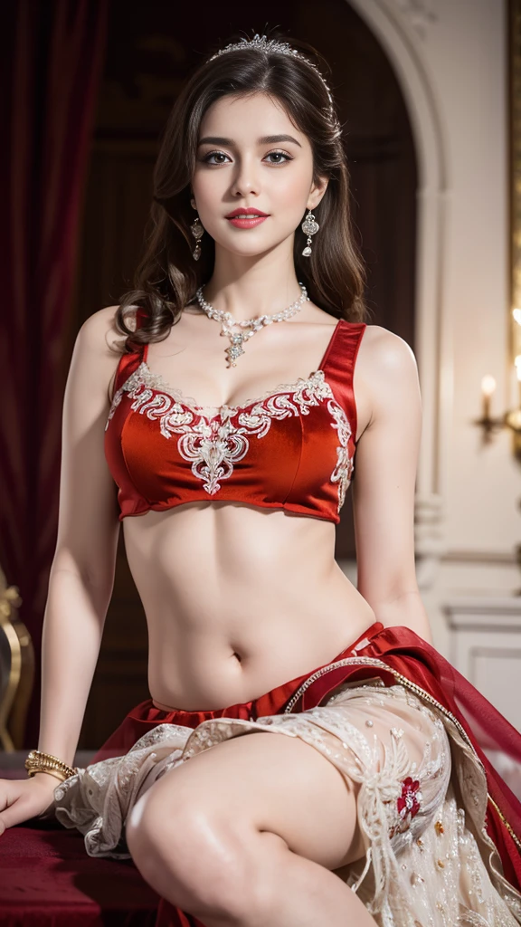 girl: cute, beautiful, gorgeous;
Age: 20 years old;
hair: bronze orange color, smooth, shimmering in the sunlight, very detailed;
skin: ivory white, rosy and flawless;
eyes: pure black, ((realistic)), almond shaped, sexy, youthful, clear, super detailed, elegant, seductive, vivid makeup, sharp, ((captivating the viewer) );
eyelids: delicate, perfect beauty;
Eyebrows: arched, sparse, sharp;
face: beautiful, pure, beautiful like a fairy, delicate makeup, lovely, perfectly balanced, beautiful in every detail, delicate features, ((with tattoos));
nose: pretty, lovely, high;
Cheekbones: prominent;
lips: seductive, light red lipstick, lovely lip gloss;
teeth: moon crystal;
breasts: nipples are full, deep, firm, fit well with bra, protruding nipples;
bra: bright red, gold embroidery, metallic;
body: plump, attractive, full of youth;
accessories: ruby necklace, ruby earrings;
shirt: silk fabric, red, white silk belt, ((exposing belly)), pink shirt, elaborately embroidered shirt, unbuttoned shirt, buttons made of emerald;
clothing: tight, (((see-through))), flattering on the chest;
underwear: bright red, ((embroidered with metallic thread));
jewelry: wearing jewelry, natural makeup, wearing modern jewelry, makeup with gold jewelry, precious stones;
Fashion style: high-end women, modern 2024, luxury;
Photo quality: non-NSFW, 8K CG HD, sharp, super beautiful graphics, professional, detailed, vivid colors, super smooth, advanced techniques, super realistic RAW;
lighting: luxurious, front projection, complex, black and gold tones;
sunlight: sparkling, illuminating the girl's body;
Setting: wonderland, colorful flower garden.
(((The photo focuses on her entire body with the highest contrast., surreal, super detailed, highlighting the edges under the bright sunlight))).