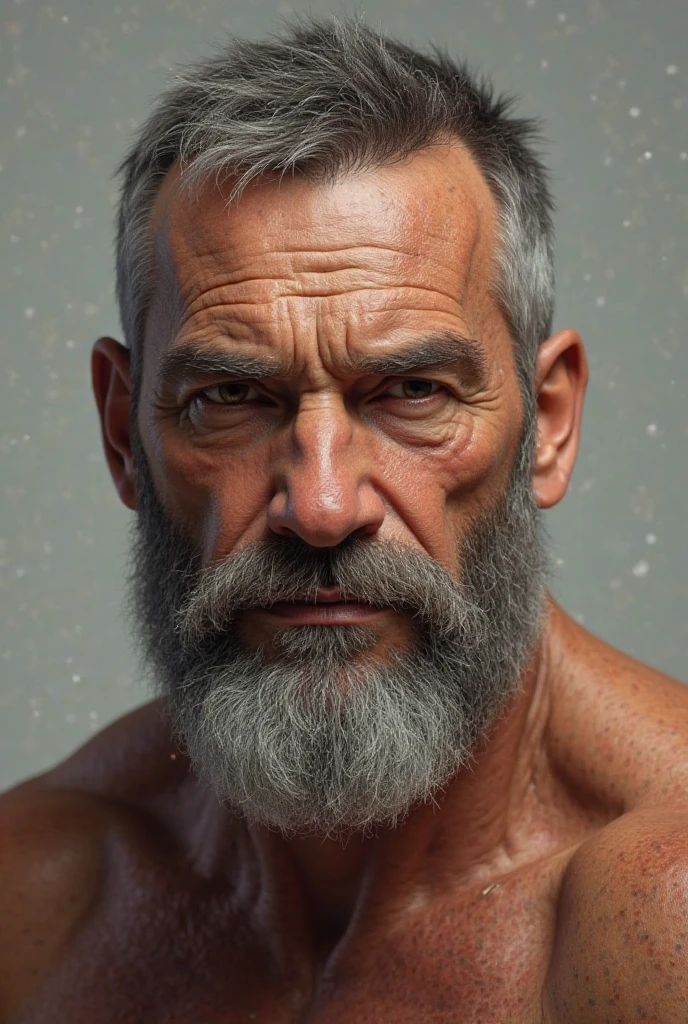 (doujin), hyperrealistic, solo, 60years old, facial wrinkles, (alpha chad), (indian daddy), male focus, muscular, blushed, dark skin, (beard), (nude), (facesitting), (hairy), (on floor mat), big penis and saggy balls,