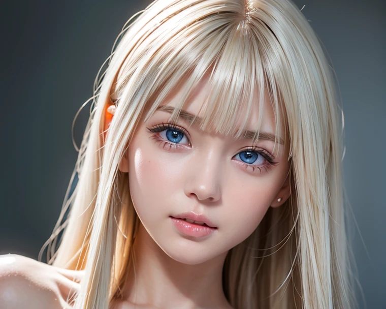 unparalleled beauty, Glossy, firm and shiny skin, bangs between eyes, Gorgeous straight beautiful platinum blonde, super long straight silky hair, eyeliner, sexyで美しい無邪気な16歳, High resolution amazing big beautiful bright light blue eyes, beautiful and nice girl, ((Huge ))、((erotic、sexy、ultra high resolution、the lighting is bright、Accurate hand without discomfort))、In underwear,full body photo