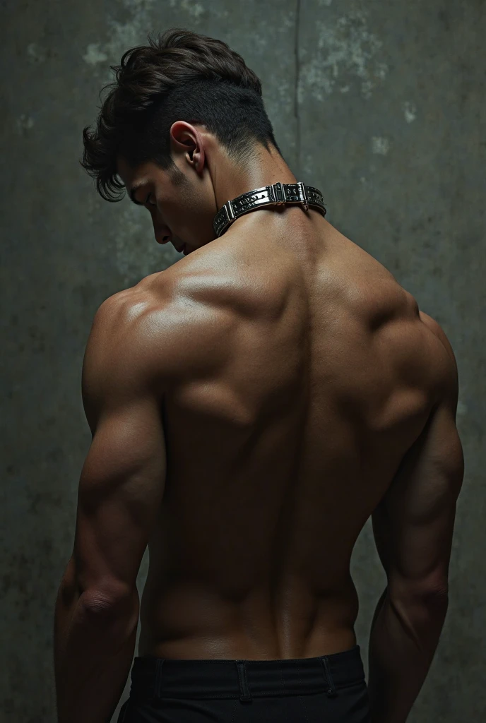 Handsome Japanese man facing away with his hands tied behind his back