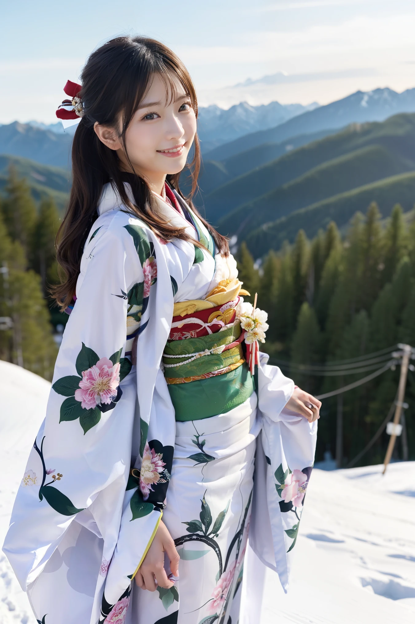 ((whole bodyで前を向いて:1.8)),(whole body:1.5,) masterpiece, top quality, 超details, details , high resolution, 8k Wallpaper, perfect dynamic configuration , Beautiful eyes with great attention to detail , ( Ski course at the ski resort:1.5), sexy face,(Long-sleeved kimono :1.8),chubby thick lips ,A very kind face,long black hair 、26 years old, very cute woman with pussy-looking underpants,smile,( snowboard gloves :1.2)