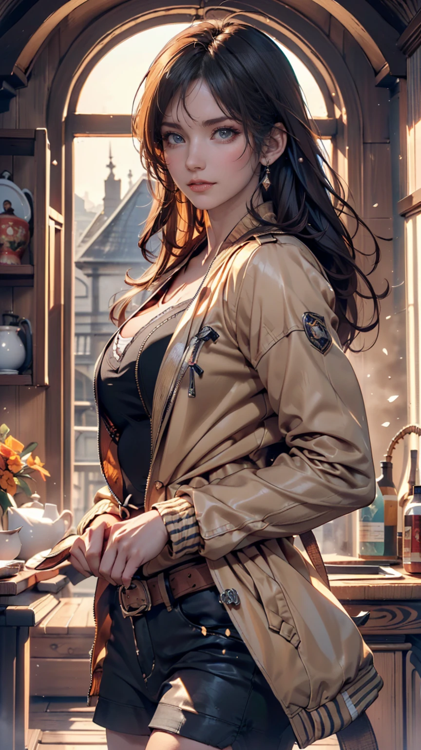 High resolution, Very detailed, Additional resolutions, masterpiece. 8k hd, A woman in black gothic style military uniform, Black military hat with gold details, Iron Cross symbol on military cap, Hip Up, Big Breasts, Realistic, Black and red set, White coat, Black Hair, Dark Theme, military camp background, Strong gaze, An elegant gesture, loose fitting dress, Detailed facial features, Long eyelashes, Contrast, Great details, Great atmosphere, Gothic style, Black and white plate, charming setting, Unforgettable beauty, Artistic photography, All Black