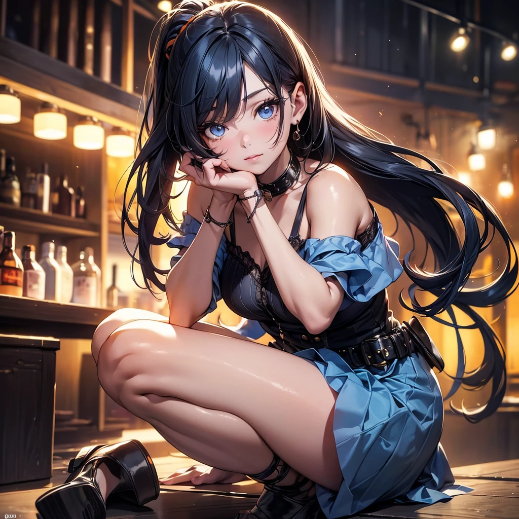 One Girl、(20-year-old woman)、Cat ears headband、Cat tail、Black maid outfit、Holding a tray with two parfaits on it in one hand、With the other hand, lift your skirt to show your underwear、Short skirt、I can see your pants、White knee-high socks、Striped pants、Highest quality、8K、Beautiful Face、Mischievous smile、Wink to the viewer、View Viewer、A bright cafe with a black cat
