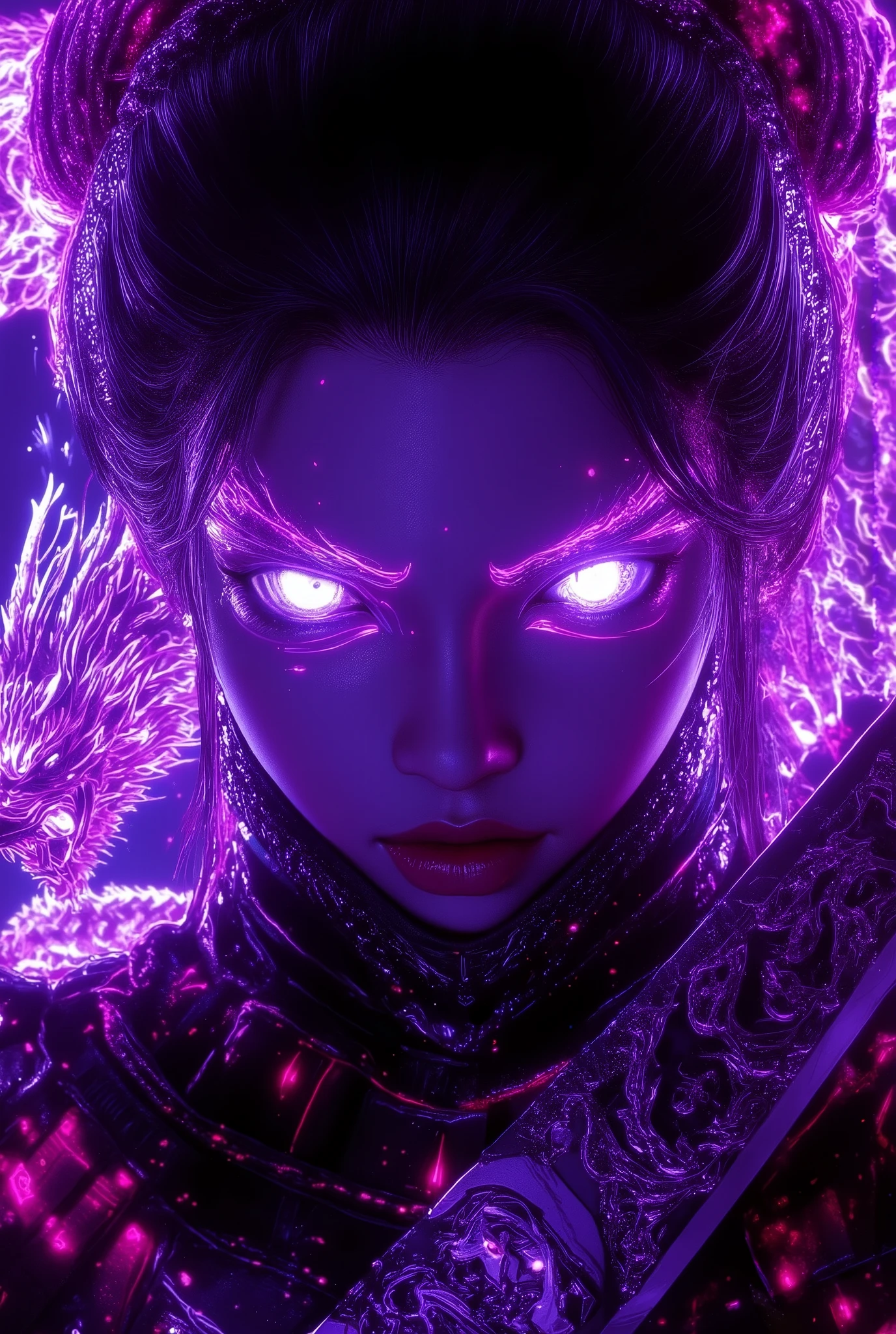 1girl ,megalodon art as a background , Works , HD , colorful art , 3D spray painting ,anime style fantasy illustration. Cyberpunk Japanese German military uniform. Female cyberpunk style swordsman.cross in the eyes,An enchanting pale pink aura glows around her. Magic sword glowing pale blue. Dragon rune emblem. Adorable Japanese assassin. Full cut hair. Dynamic sword swing. Acrobatic pose. Highly dynamic angle shot. Dynamic action blur. Depth of field. Powerful and piercing gaze. Light and shadow effect. Lens flare glow. 4K, Full HD resolution,