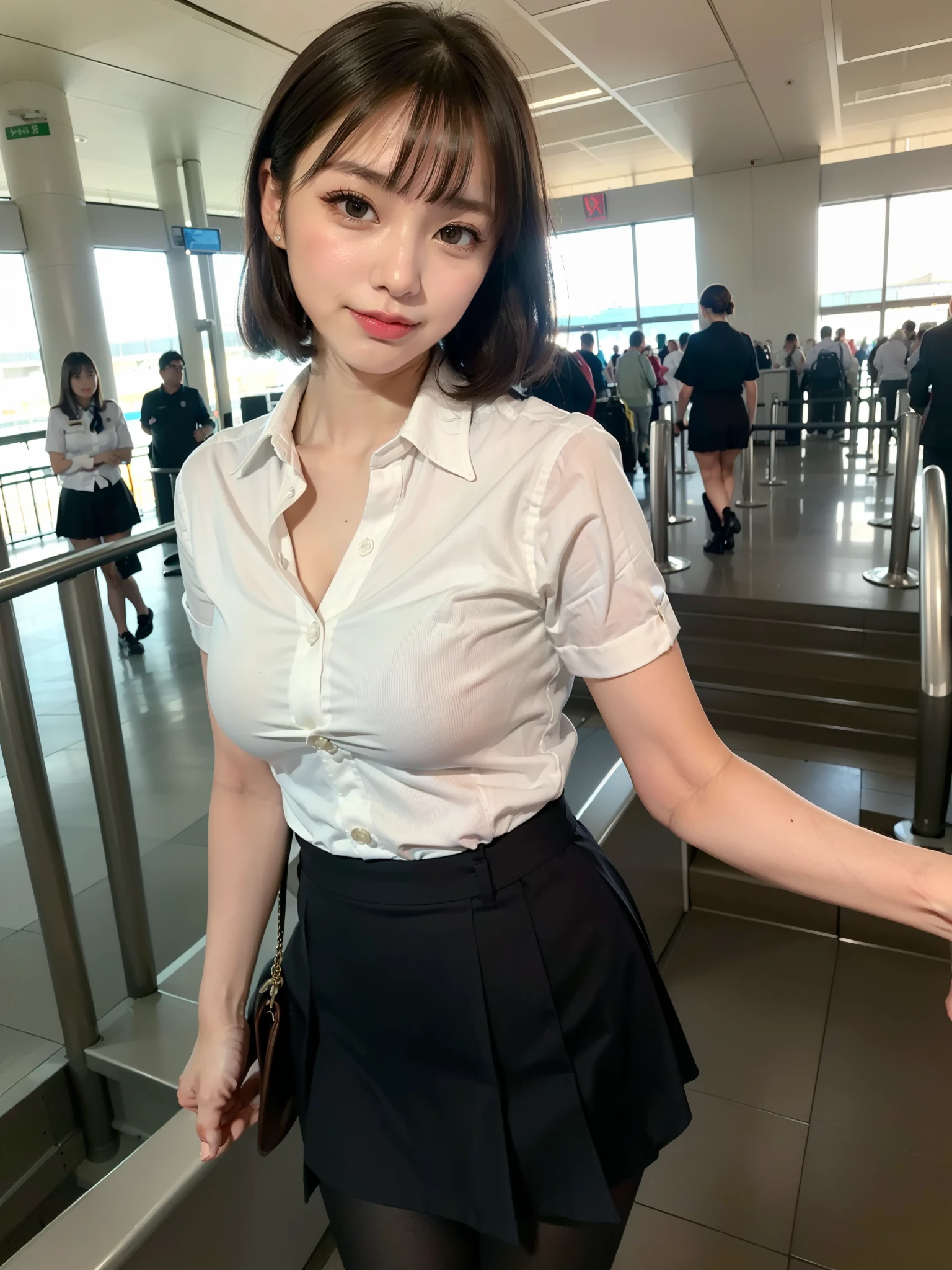 masutepiece, Best Quality, japanaese girl, 8K, Raw photo, top-notch quality, masutepiece, nffsw:1.2, exceptionally detailed RAW color photo, professional-grade photograph, (Realistic, Photorealistic:1.37), (highly detailedskin:1.2), Ultra-high resolution, (lenz 50mm),japanaese girl、a 18 year old girl、Pull Shorthair、blondehair、bangss、Brown-eyed、Perfect figure、Transparency、The sheen、Gloss、discreet breasts、校服、Navy blue ribbon、Light blue shirt、Navy blue skirt、Hikaru、Burning Body、hposing Gravure Idol、on train、Beautiful feet、Strong sunshine、Odious、Rain-drenched body、女優、Gravure idol posing、乃木坂アイドル、韓国アイドル