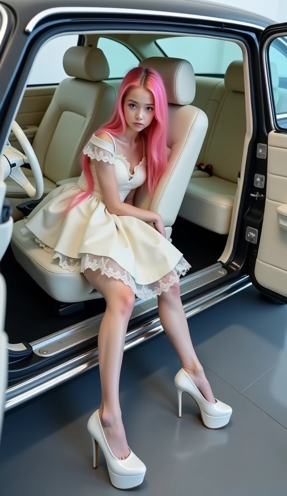 Highest quality、masterpiece、High sensitivity、High resolution、Detailed Description、Slender girl、Kogal、Pink Hair Color、Long fake nails、Color Contact Lenses、Smile and wink、Platform boots、
