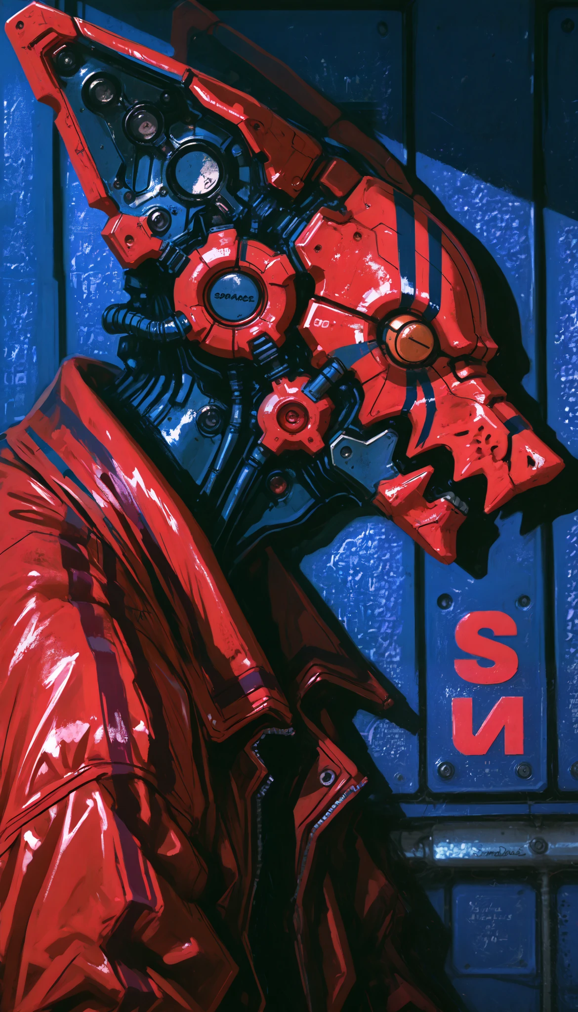 a man with red striped leather jacket, science fiction, profile view, stylized, intricate details, cinematic lighting, dramatic shadows, vibrant colors, award winning digital art, highly detailed, 8K, Masterpiece,(sombras duras y marcadas), ( Masterpiece:1.2, Exceptional quality , Cinematic Experience , best illustration :2.0, Very detailed.2.0), 8K16K, wallpaper,