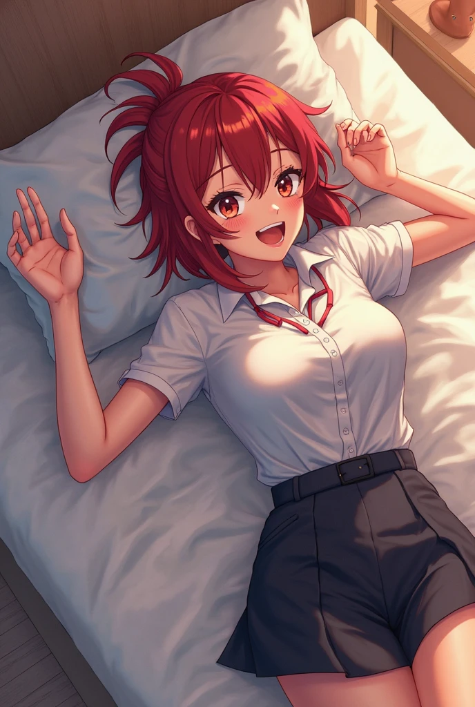 score_9, score_8_up, score_7_up, source_anime,
izuminogami, <lora:izumi-nogami-ponyxl-lora-nochekaiser:1>
izumi nogami, red hair, one side up, medium hair, scrunchie, red eyes,
skirt, school uniform, pleated skirt, shoes, socks, cardigan, brown cardigan,
indoors, bed, bed room, on back, arm support, arms up, incoming hug, pov, reaching, reaching towards viewer,
looking at viewer, dutch angle, cowboy shot,