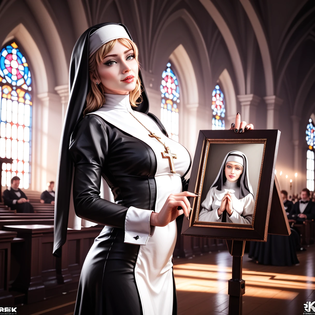 <lora:x-ray_glasses_FP16_by_Gtonero:1.2> (x-ray glasses:1.2), seeing (nipples:1.2) and (navel:1.2) through (glasses:1.2), 1 women, first person, busy convent background, attractive nun, clothed nun, realistic