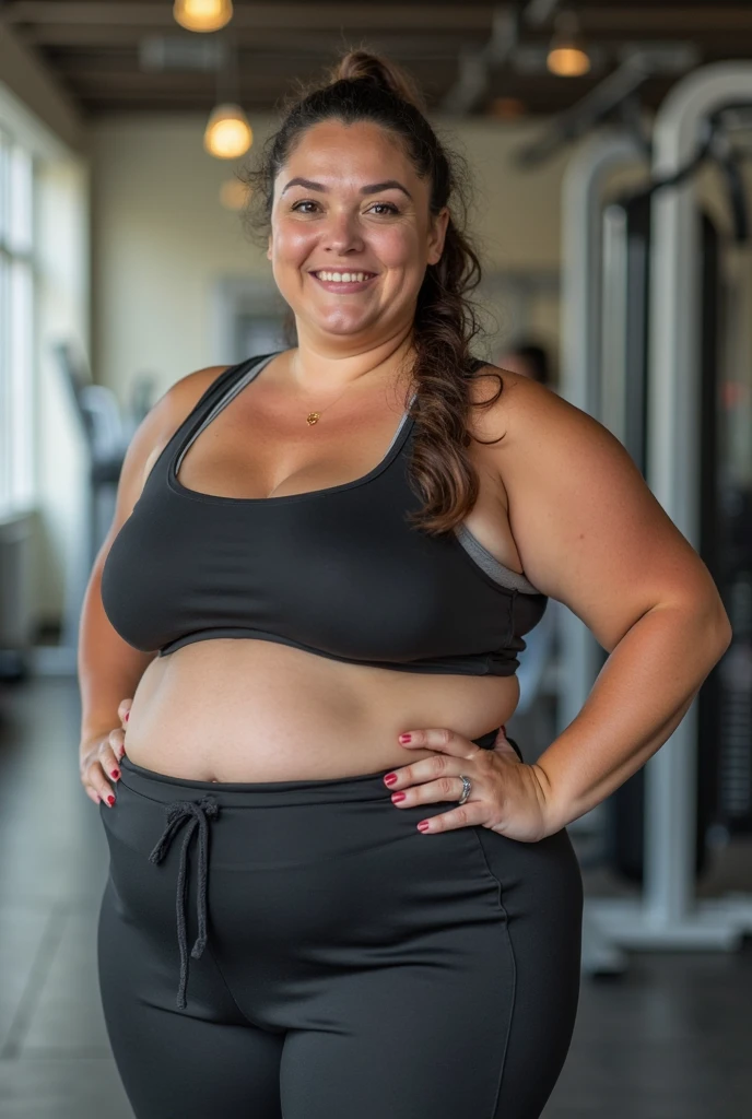 An obese and then thin woman full body gym clothes