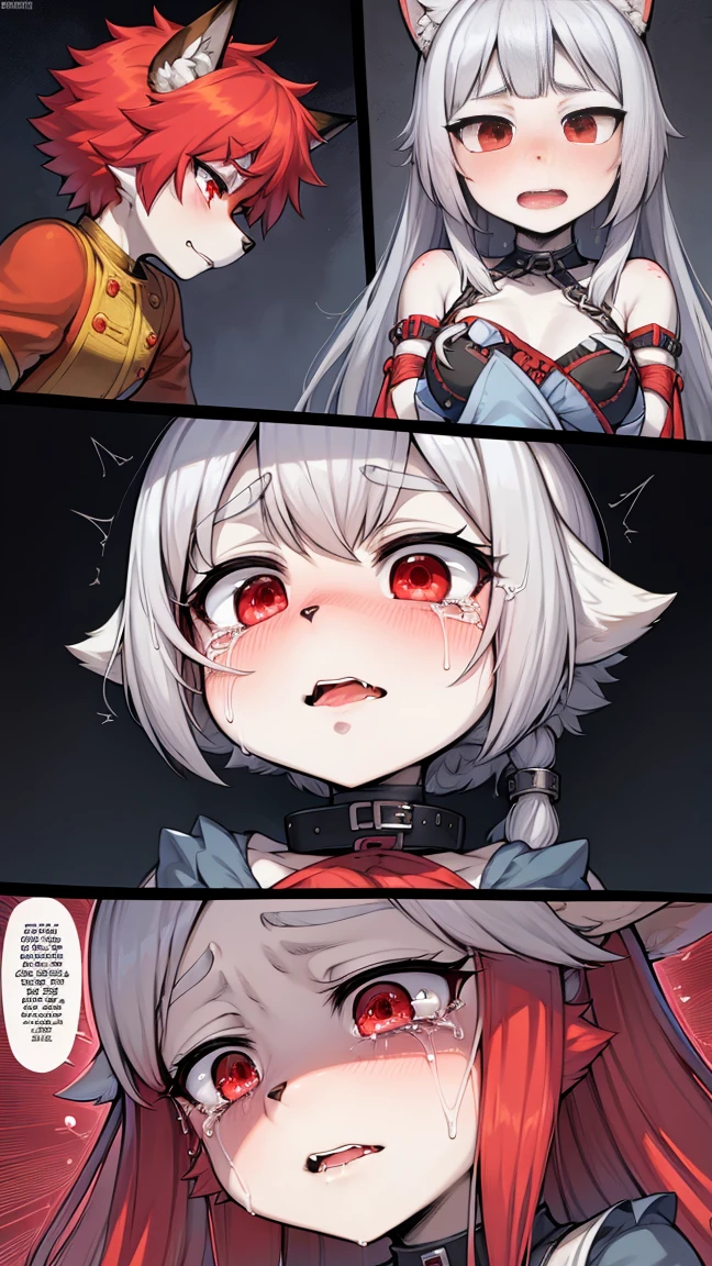 master masterpiece, best-quality, Ultra Hi-Res, glory wall, (large boob:1.2),1girl, chloe, sakamata chloe, solo, gloves, red eyes, x hair ornament, red bow, plaid bow, grey hair, multicolored hair, black hair, streaked hair, bangs, short hair, off shoulder, bare shoulders, hoodie, white shirt, jacket, open jacket, hood up, long sleeves, nail polish, cleavage, red nails, black collar, frills ,red eyes, looking at viewer, sweat, ahegao,open mouth, open eyes, (Nose Blush:1,2) , crying,ahegao,beautiful eyes , (pov:0.8) , girl trembling with sexual climax