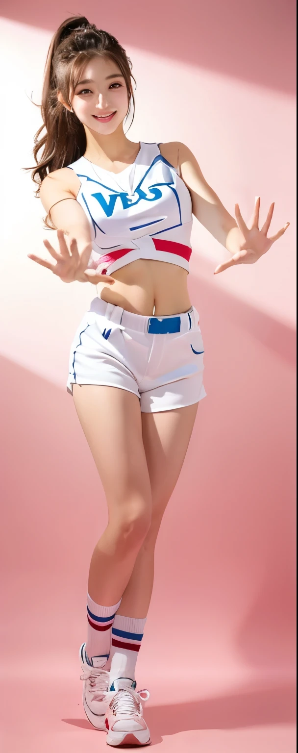 ((((8k))),((Extremely detailed CG)) ,(wallpaper),16k,((Very sophisticated and beautiful))，(((masterpiece))),(((highest quality))),(((超High resolution))),Beautiful lighting,Perfect Lightning,Realistic shadows,[High resolution],(Smooth and perfect white skin:1.5),(Pale skin:1.3),Extremely detailed facial details,(Perfect body:1.1),Super detailed,Beautiful woman,alone,Small Head,(Blonde,Short Hair:1.5),Small face,Exquisite makeup,(Small breasts:1.1),Flat Chest,slim,thin,Happy,(smile:0.8),(Sailor suit,underboob:1.4),belly button,(barefoot,White shorts:1.4),(Thin legs:1.1),(whole body:1.4),(Gaunt:1.1 ), (Skinny:1.1),(Kagamine Rin:1.2),((from below:1.1)),