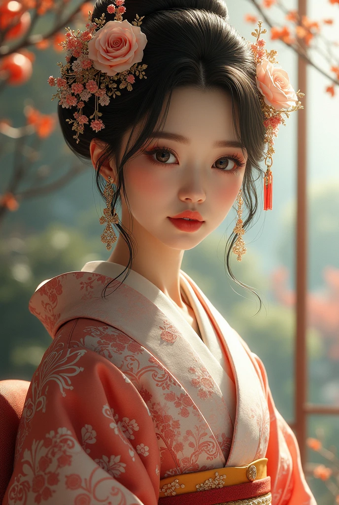 Super High Definition,Greatest Masterpiece,16k, Japanese,18 years old,Extremely Detailed Japanese Kimono ,Japanese style,