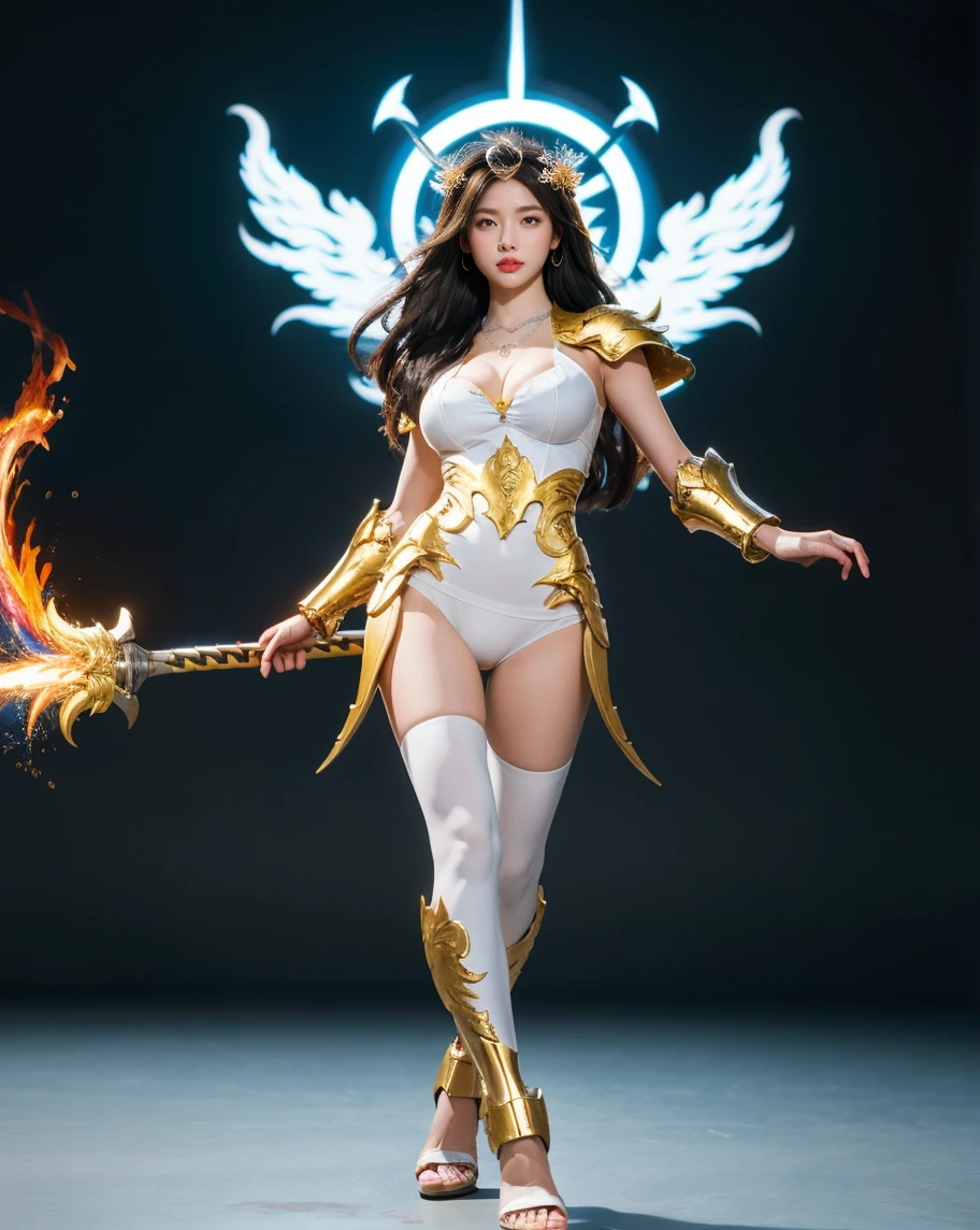 Depict Diana in her Lunar Goddess skin from League of Legends by Riot Games, no having clothes,adorned in elegant, white and gold celestial robes, holding a radiant moon staff, in a serene, celestial temple with glowing moonstones, have massive k-cups.