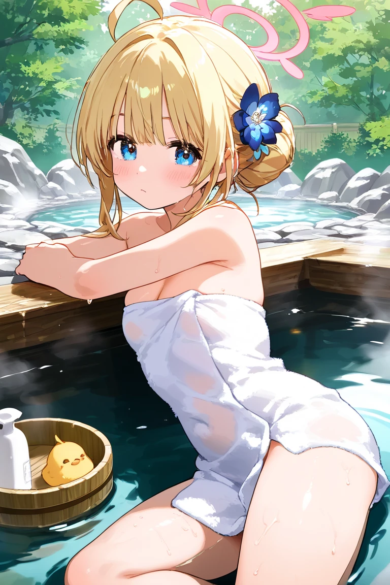 (​masterpiece:2.0), (top-quality:2.0), (leaning forward naked in the hot spring:1.5), (Super Sexy Pose:1.5), (from below looking up:1.5), (Perfect exposed shoulders:1.5), (Perfect exposed nape:1.5), (blushed face:1.5), (hide crotch with hands:1.5), (hiding chest with hands:1.5), (spilling boobs:1.5), (Realistic:1.5), 1 very cute girl, Precise little hands, Embarrassed look to see me, light smile, Innocent face, Young Face, Clear eyes, Shining eyes, very tiny chest, side boob is visible, shoulder is visible, cleavage of the breast is visible, No pubic hair, Dynamic Posing, Beautiful skins, ultra-definition, Top resolution, Japan  Student, Golden hair