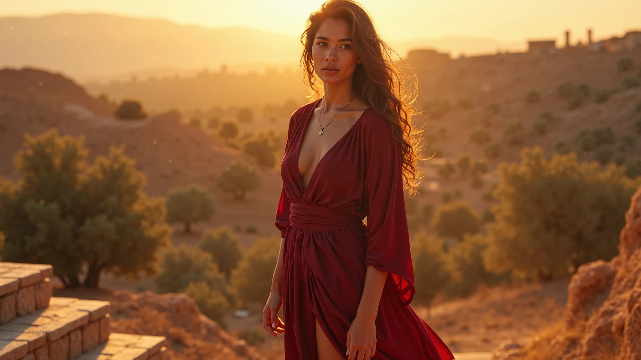 A woman representing Delilah with a long lock of hair in her hand that she cut according to the Bible.