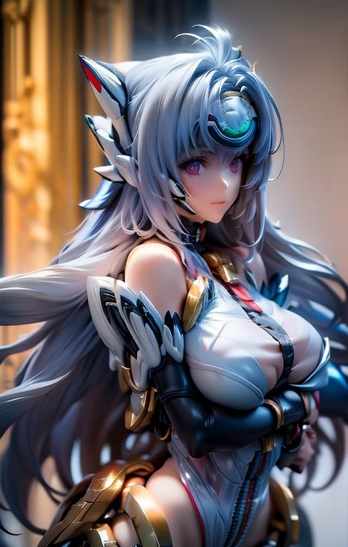 (((Masterpiece))), (portrait), diffused light, dynamic shadows, sharp focus, realistic, detailed, highres, absurdres, anatomically correct, seductive face, white background, torn clothes, looking to the side, black choker, belly button, medium breast