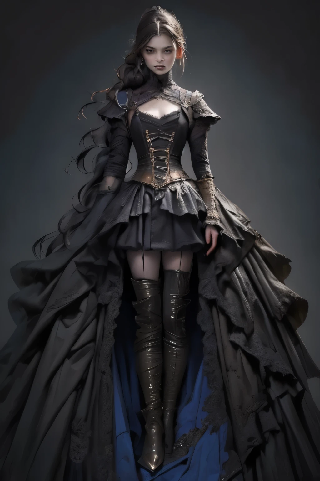((best quality)), ((masterpiece)), (detailed), (((mastepiece, of the highest quality, super detailed))), photorealistic, score_9, score_8_up, score_7_up, score_6_up, cinematic picture of (2girls), (girls), young, adorable, cute, innocent, thin, short, skinny small, (cute face), Long hair, a-line haircut, freckles, freckles on body, freckles on face, (2girls), natural skin, in dark room, long intricate hair, face focus, low light, dark night, shadows, short stature, slim skinny anorexic body, petite anorexic body, round face, youthful face, dramatic lighting, candid, perfect eyes, real life photo, selfie, portrait, naked belly, perfect face , Dark fantasy art, dark fantasy, ((gothic art)), ((Bloodborne inspired)), (Victorian era inspired), (occultic vide), (cosmic horror vibe), (occultic military uniform), (military witch), ((intricate beautiful armour)), (Fluttering lace flared dress with frilly petticoats), (black and yellow clothing detailed and intricate steampunk and detailed gothic), (with a hood), thigh high lace stockings, complex buckled boots, ((((Highly detailed face)))), small thin nose, Small thin lips mouth, (((Very sharp focused eyes))), ((perfect symmetrical beautiful eyes)). looking here, (resolved expression), (resolute expression), (sad face), ((fiery embers on the breeze)), ((smoke heavy in the air)), ((a sense of great conflict and adversity)), ((mature, foreboding atmosphere)), ((a sense of an ongoing apocalypse)), ((end times aesthetic)), ((biblically evocative)), ((dark and gloomy)), beautiful (((very small breasts))), (((little boobs))), (((tiny breasts))), (((flat chest:0.1))), (((very tiny boobs))), (((very flat chested))), ((brunette)) hair, ((long ponytail, thick ponytail, heavy ponytail)), very long eyelashes, soft lighting, nsfw, ((penitent, submissive))