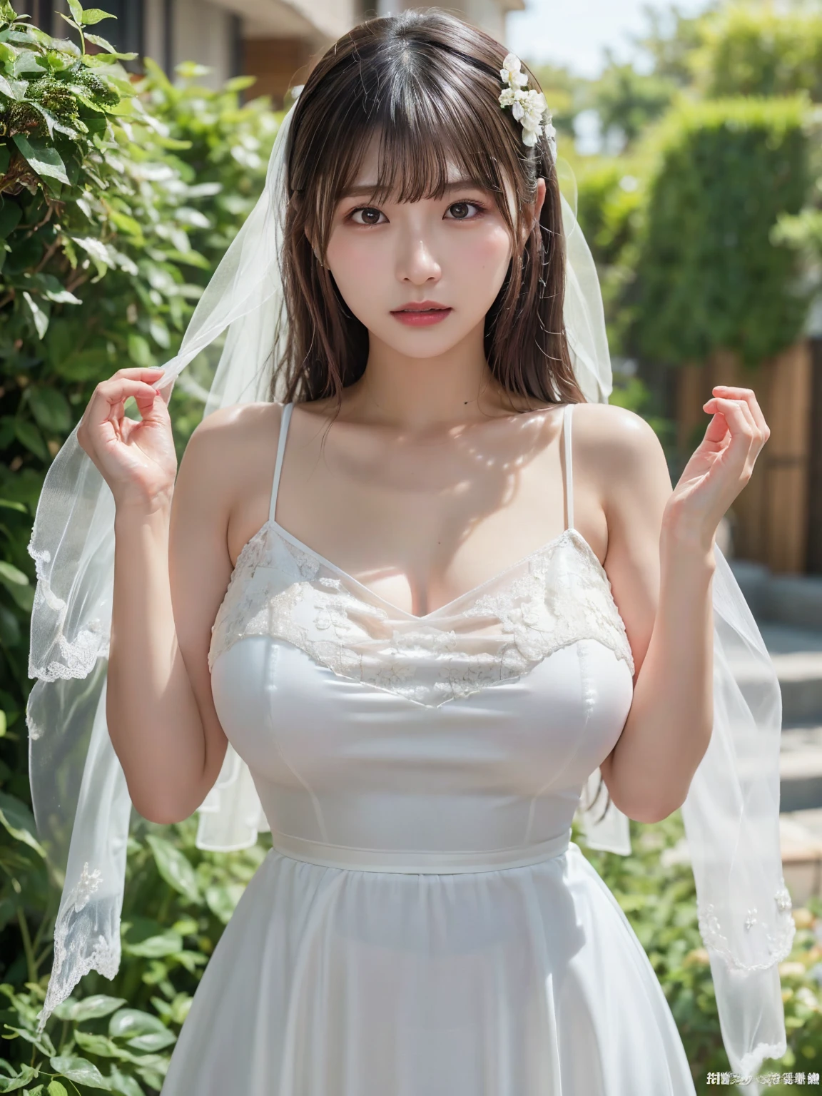 Incredibly beautiful girl with hips, Wrapped in transparent tulle, Breasts, Realistically