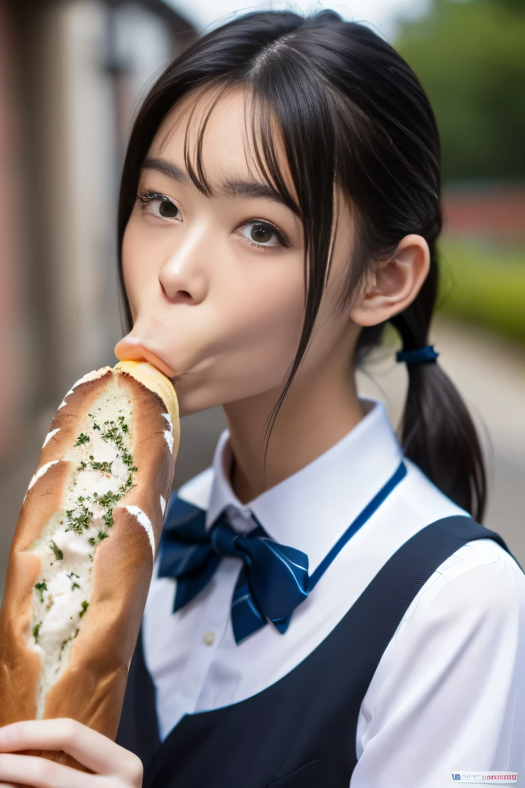 masterpiece, best quality, intricate details, extremely detailed, cinematic lighting, solo, 1girl, a Japanese schoolgirl, White skin, (oral, blowjob, deepthroat, White bread in hand, shovel a long bread into mouth, fully open mouth:1.4), (large breasts, ), dark hair, twintail hair, cute face, extremely detailed face, beautiful detailed eyes, sophisticated nose, pale skin, fine-textured skin, sweaty, shiny skin, photo background, at bed, japnese school uniform, school uniform, japan, jav, deep throat, jk,high school, masterpiece, best quality, intricate details, extremely detailed, cinematic lighting, solo, 1girl, a 16yoanese schoolgirl, White skin, (oral, blowjob, deepthroat, french bread in hand, shovel a big sausage into mouth, fully open mouth:1.4), (large breasts, ), dark hair, twintail hair, cute face, extremely detailed face, beautiful detailed eyes, sophisticated nose, pale skin, fine-textured skin, sweaty, shiny skin, photo background, at bed, japnese school uniform, school uniform, japan, jav, deep throat, jk,high school,(((japnese ))),japnese Young girl, age,japnese beautiful girl,high school girl,(((black hair))),(((school uniform))),(((13 old))chool room,((pigtail hair,hair pin,junior idol,))sucking bread,vacuum sucking,(((japnese school uniform)))