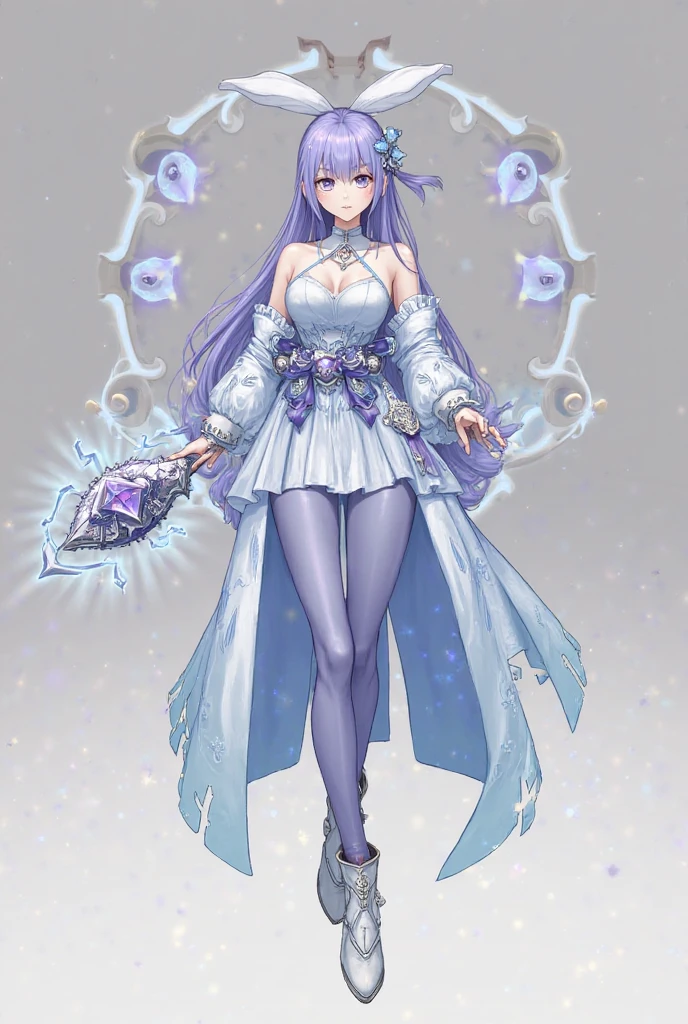 Close-up of person in skirt holding staff，Bigchest, Anime full body illustration, full body adoptable, Exquisite anime character design, anime vtuber full body model, Astral Witch Clothes, anime woman fullbody art, Cute anime waifu wearing nice clothes, Digital art on Pixiv, lunar themed attire, Popular topics on artstation pixiv