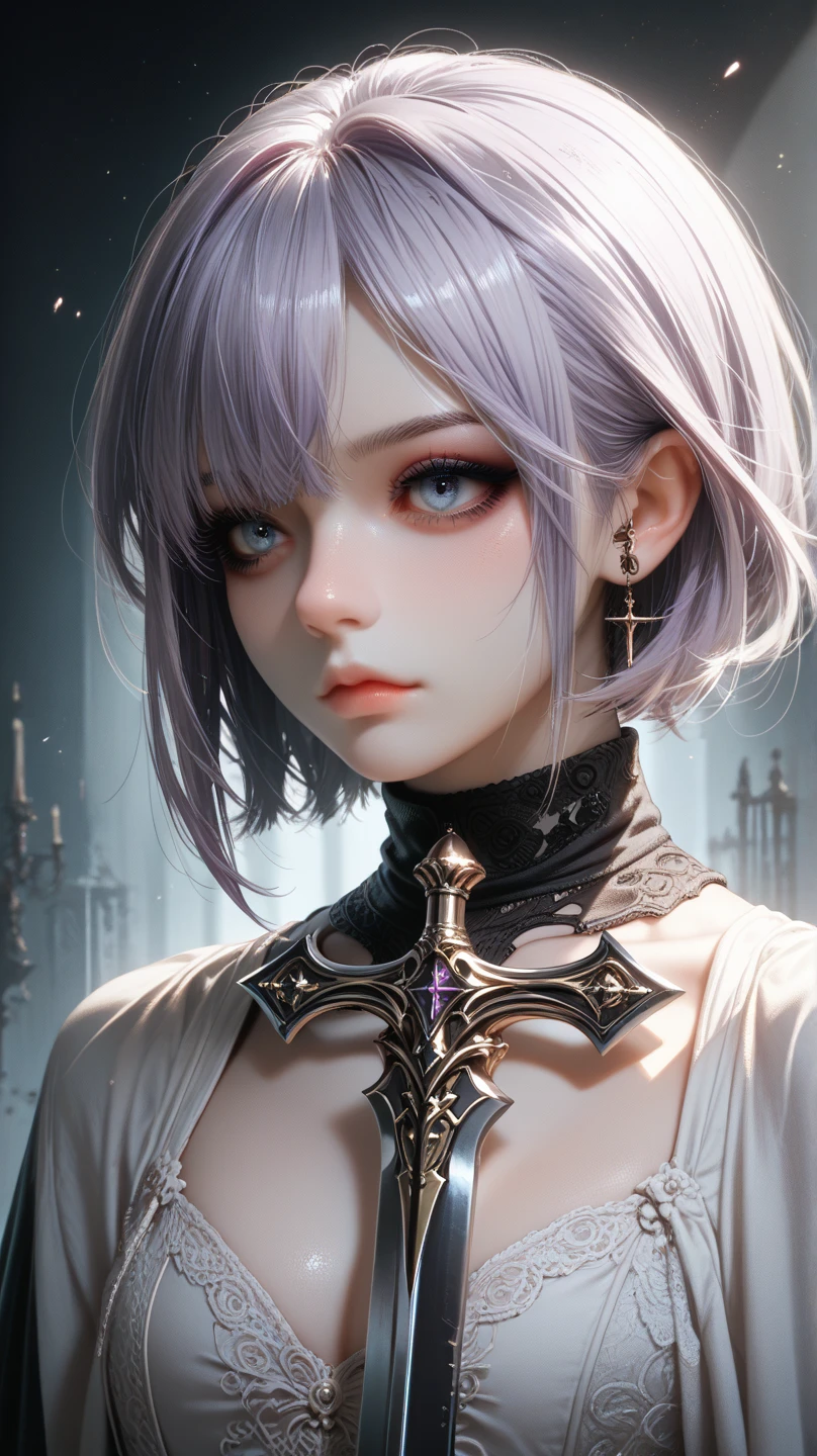 In the middle of ruined old castle there is beatiful undead lich queen who stand under the stary night sky, she have beatiful face, long silver hair with pink highlights her eyes is emerald green red lipsick and smoky eyes make up, her naked tattooed body cover only with black transparent spider web vail, (ultra high quality fantasy art, dark fantasy style, masterpiece, ultra high quality character design, 8k quality anime art, realistic anime art, top quality wallpaper illustration, detailed ultra high quality accurate face, high quality design and accurate physic)