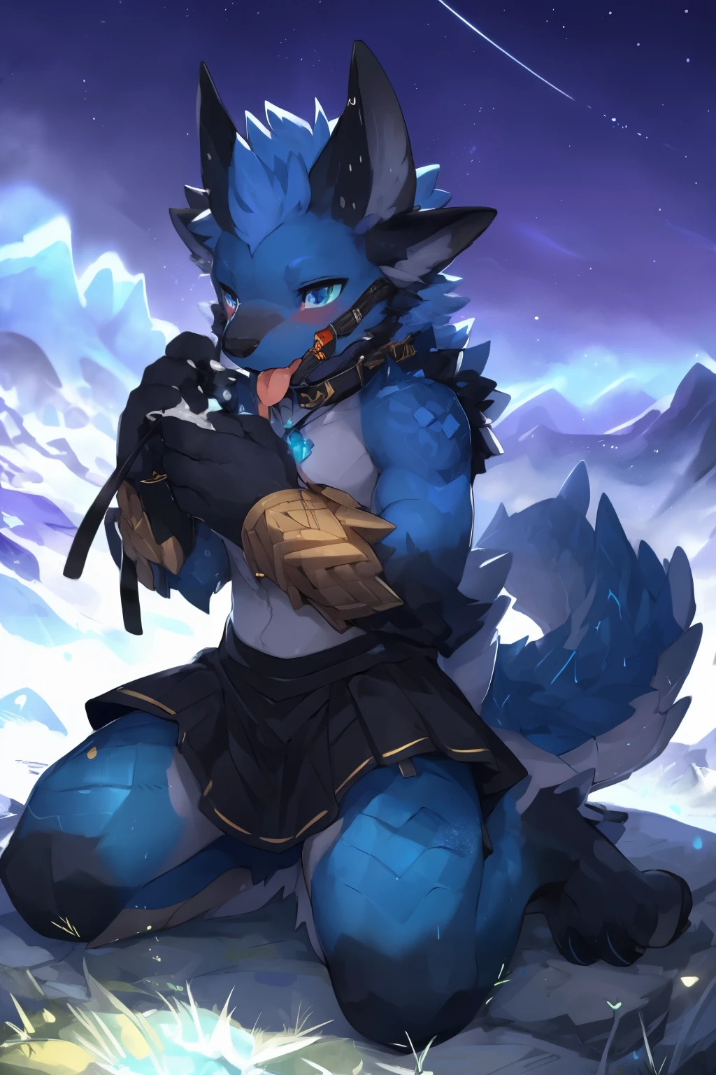 [(white background:1.5),::7] hexagon,黑色披wind，Black bracers ，正确of人体比例学，Dragon Scale，粘液 tentacles，晶莹of翅膀， tentacles，Kneeling on the stone， dark skin ，drink, of body，Dark blue skin ， purple glowing stripes ，Male adolescents， body，  Magic Lamp , (, mountain peak, (of,rain,wind), sky sky, 详细of月亮, Light Particles, night, starry sky, (minus)(author： pino de henne), Imagine  ,go through, lie, 簡單of，collar，Dog leash，锋利of爪子是黑色of，虚弱of，，紫色of眼睛，black skirt，overflow，Milk comes out of her mouth ， and stick out your tongue， body上of白色液体，gag，Love pendant 