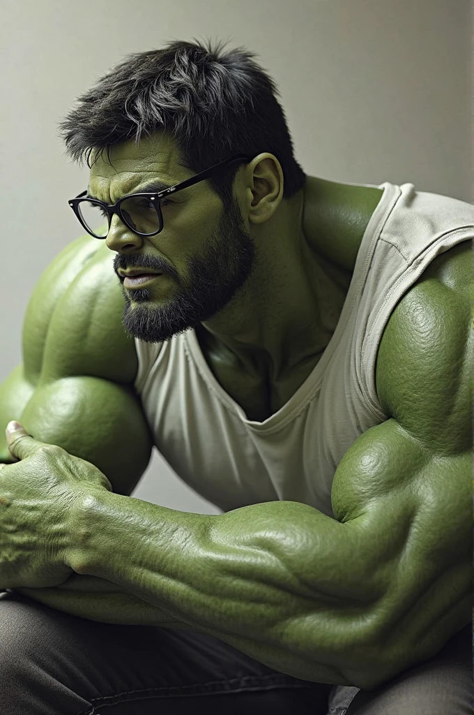 score_9, score_8_up, score_7_up, mottled shadows, green leather skin, dark shorts, gritty, hulk with prominent muscles and veins, chair, crossed_legs, blue background, photo <lora:photo_v2:1>