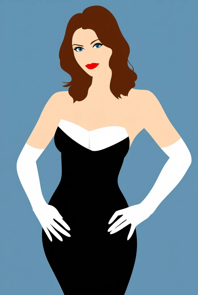 <lora:Azure_Sketch_Illustration:1> ArsMJStyle, AzureSketch, Ballerina, A drawing of a woman in a black and white dress., 1girl, solo, gloves, breasts, hands on hips, cleavage, black hair, dress, makeup, bare shoulders, strapless, medium breasts, lipstick, strapless dress