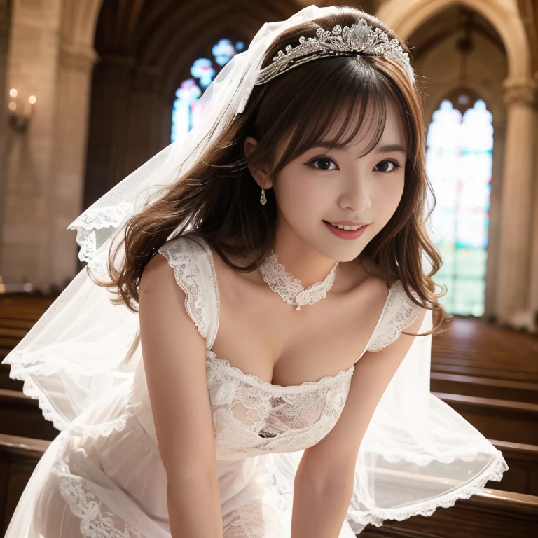 (highest quality:1.5)、(Realistic:1.5)、(1 person:1.5)、(On all fours:1.2)、(Crawling posture)、Very detailed、High resolution、8k、、Normal milk、Natural color lips、Japanese women、20-year-old girl、Beautiful and elegant face、Perfect and beautiful face、Large, balanced eyes、Brunette's eyes、Beautiful and elegant face、Beautiful double eyelids、Natural Bangs、Beautiful thin nose、Beautiful Skin、Fair skin、(Medium Bob Hair)、Natural Bangs、Perfect and beautiful face、Slim face and figure、(Looking at the camera with a seductive look)、Bright lighting、Professional Lighting、Forward lighting、Natural smile、Wedding in a church with stained glass、Princess line wedding dress、tiara、Beautiful cleavage、(Wearing white off-the-shoulder wedding dress)
