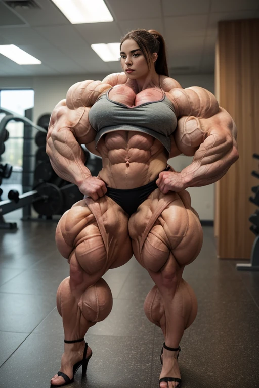 Big female bodybuilder sqeezing little man, woman crushing man, woman hugging man tight, girl with big muscles squishing man