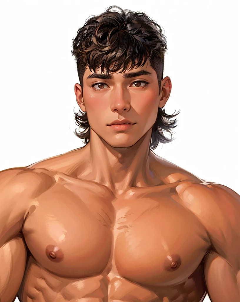 hyper realistic oil painting of a male, age 18, handsome indonesian boy, face [rano karno: aril noah: 15], wear rope harness, two large peacock wings, [by Alphonse Mucha: john william waterhouse: Charles Dana Gibson: charlie bowater: tom of Finland: 6], natural red lips, small moustache, fierce look, fit body, bare chest, detailed face, detailed physique, abdominal muscles, well built bodybuilder, macho, oily body, detailed feathers, wear gold head band, gold shoulder band, gold necklace, gold crown, wear g-string, hair bund, long-haired, Real texture, sarong batik, sharp focus, highly detailed, artstation, cgsociety, bokeh background in the pond garden full of rose flower, decorative art deco, symmetrical, acurate, 16, rococo style, character design, cinematic lighting, drop shadow, blending, backlighting, glowing light, sparkle, depth of field, reflection light, high detail, best quality, masterpiece, super detail, high details, uhd, highres, textured skin, anatomically correct, award winning,