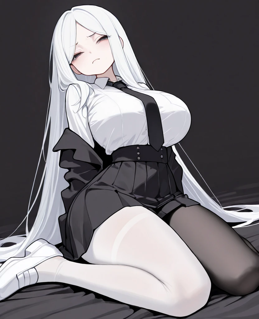 anime girl sitting on a bench with her legs crossed, from girls frontline, loli in dress, perfect white haired girl, noire, small curvy loli, white haired deity, fine details. girls frontline, zerochan art, white haired, 2b, 2 b, from arknights, white haired lady, girls frontline style, official art, seductive anime girl
