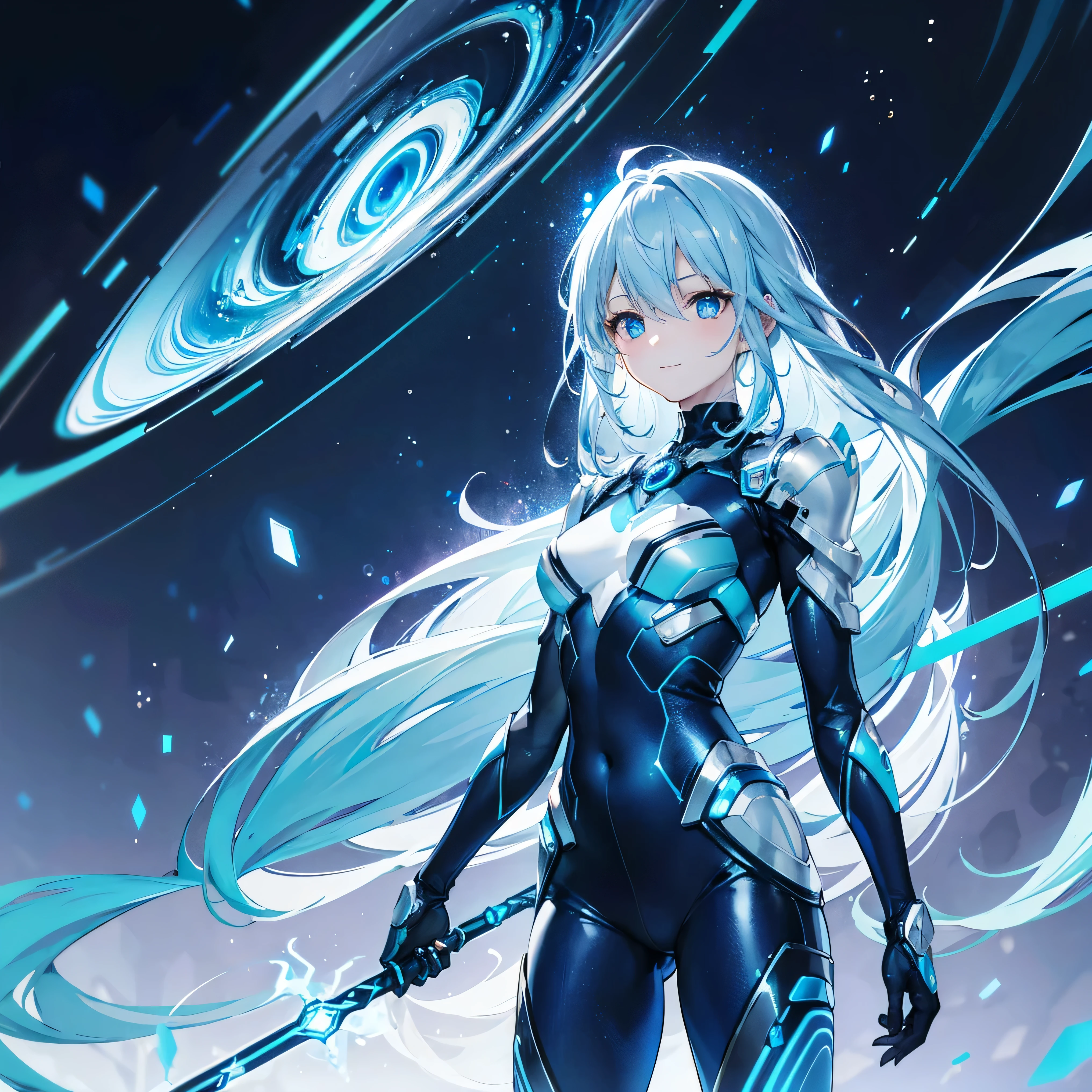 8k, highest quality, (real:1.4), Original photo, 1 girl, Asari Hair, Biological Amplifier, refined armor, posture: Peace talks between warring factions,attention arousal, smart blue eyes,Blue big moon and blue light swirl in the background,Blue halo,
