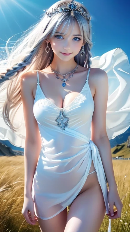 (masterpiece,Highest quality,High resolution,Very detailed,8K),woman,alone,,Official artwork,Greek Goddess,,whole body,Look forward,Ample breasts,Beautiful Valley,Silvery blonde hair,,Medium Long、Hair is bunched back,(Beautiful Face,Beautiful Eyes,blue eyes,Beautiful Nose,Beautiful Lips),A look of kindness and compassion,Slender beauty,If you look at this,flower,bird,moon,jewelry,necklace,,White Dress,No sleeve,Holding,Ancient images,Detailed settings,background,,(Fractal Art:1.2),I&#39;m in a lamp-lit bedroom
 