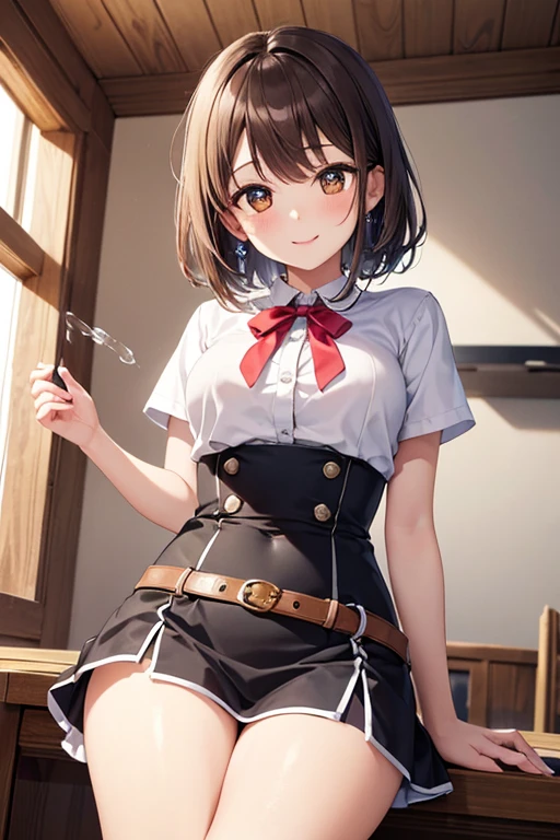 {{{masterpiece}}}, {{{Highest quality}}}, {{Super detailed}}, {figure}, {{Very delicate and beautiful}}, (Beautiful attention to detail:1.6), Highly detailed face, 8K, Anime Face, break, Kasumi Toyama(Band Dream!), Cute face, Brown Hair, Corn Hair Bun, Star hair ornament, Medium chest, Narrow waist, Big Hips, Curvaceous, {school uniform}, {Hanasakigawa Girls' High School Uniform(Winter clothes)}, Neck ribbon, Red ribbon, Brown dress, White sailor collar, Brown shirt, Double-breasted, Long sleeve, Brown Skirt, Black socks, loafers, Brown footwear, break, smile, Outdoor, wood, Falling petals, cherry blossoms, Daytime, In front of the school gate, Outstretched arms, Open your mouth, Under the sunlight , From below, null、(nsfw1.3)I'm playing the electric guitar、show off breasts.breasts out.pussy.